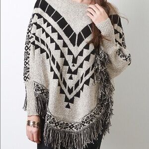 Renee C. Aztec Print Poncho Sweater